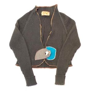 Handmade reworked patchwork cardigan with sparkly ribbed fabric